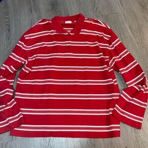Babaton Red and White Striped Knit Polo